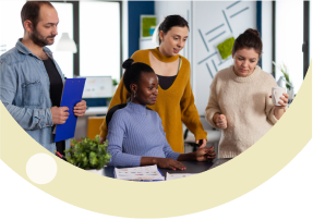 Innovative Thinking: Diverse business team collaborating in modern office environment fostering creative problem-solving and innovative logistics solutions